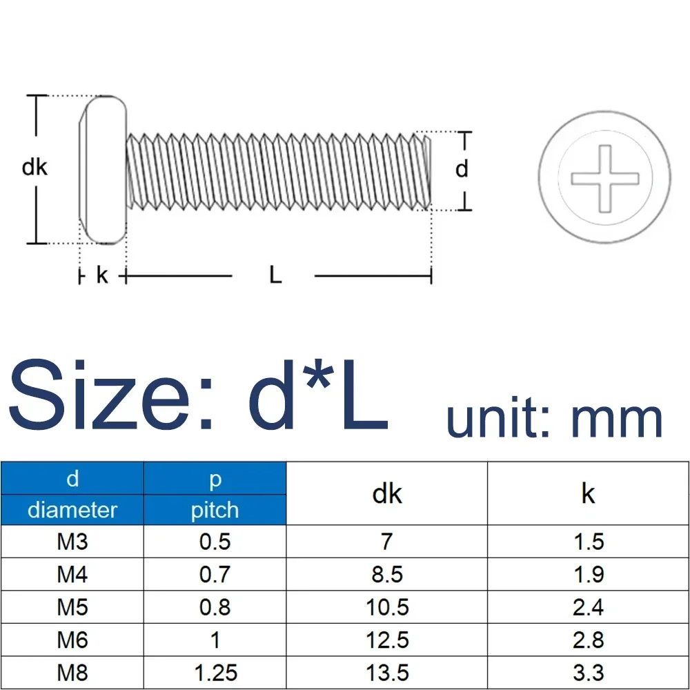 50-10Pcs M3 M4 M5 M6 M8 CM Black Carbon Steel Cross Recessed Phillips Hypotenuse Flat Head Screw Bolt Down Side Furniture