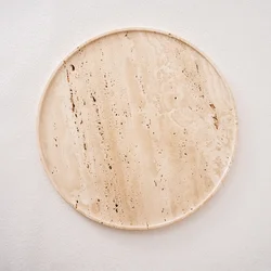 Wabi-sabi Natural Travertine Stone Tray for Kitchen Bathroom Perfume Table Docorative Japanese Home Storage Round Tray Ornaments