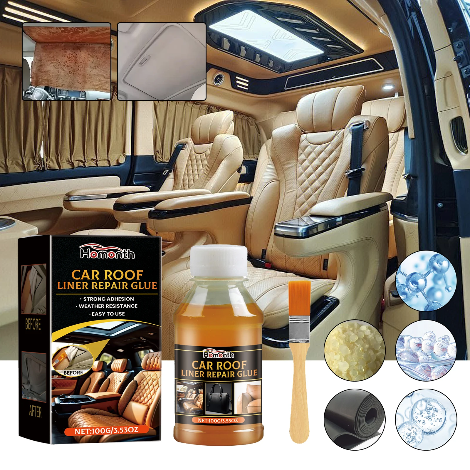 Auto Ceiling Interior Strong Repair Non-Trace Adhesive Brush Kits Special Top Lining Repair Quick Drying Temperature Resistance image 2