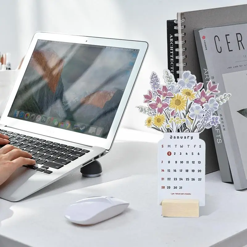 2024 꽃 책상 달력, 아름다운 월별 탁상 달력, 2024 계획 연도 플래너, 식탁 침대 옆 컴퓨터