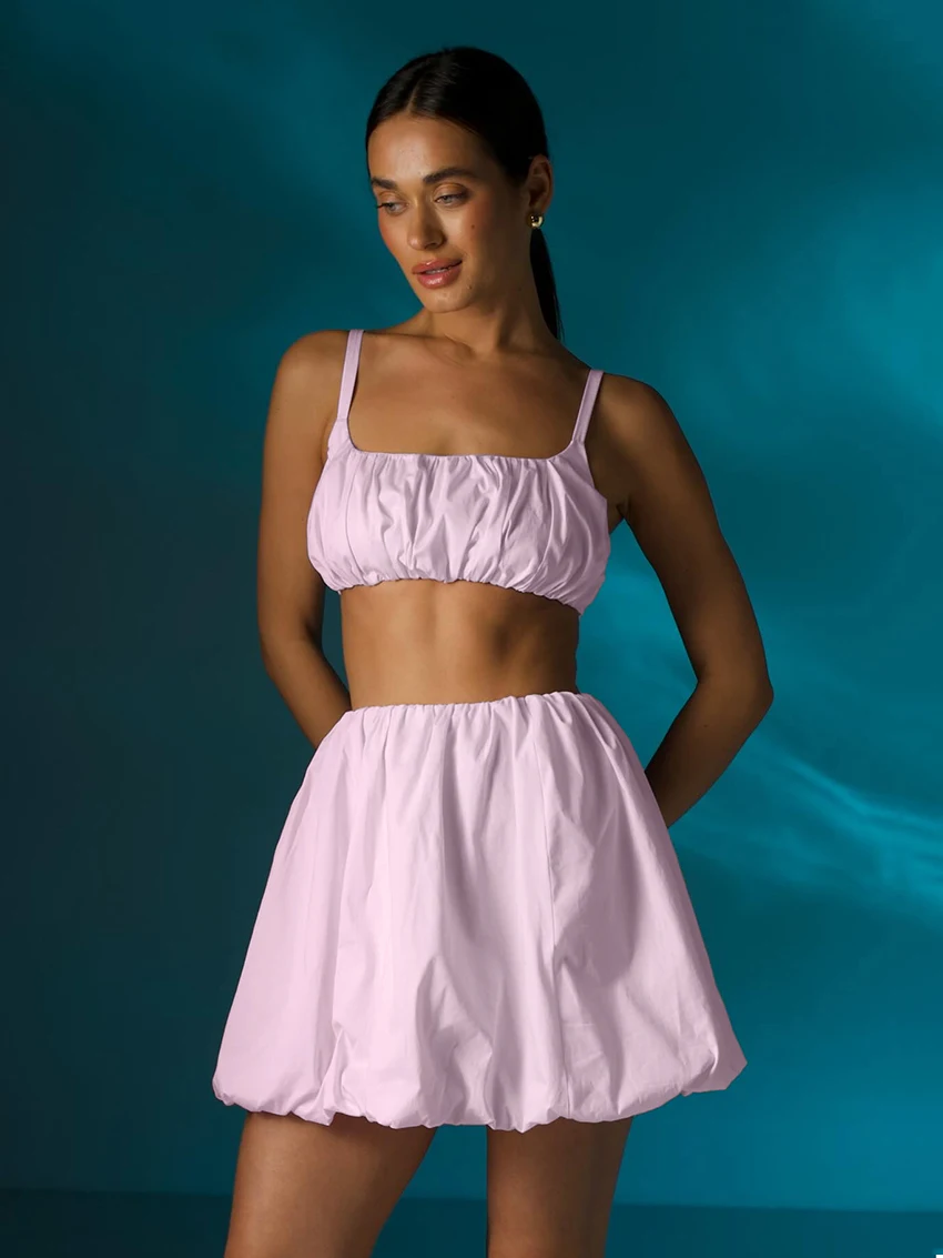 Marthaqiqi Cotton Women Pajamas Suit Spaghetti Strap Sleepwear Crop Top Nightie Tank Tops Nightwear Skirt Ladies Nightgowns Set