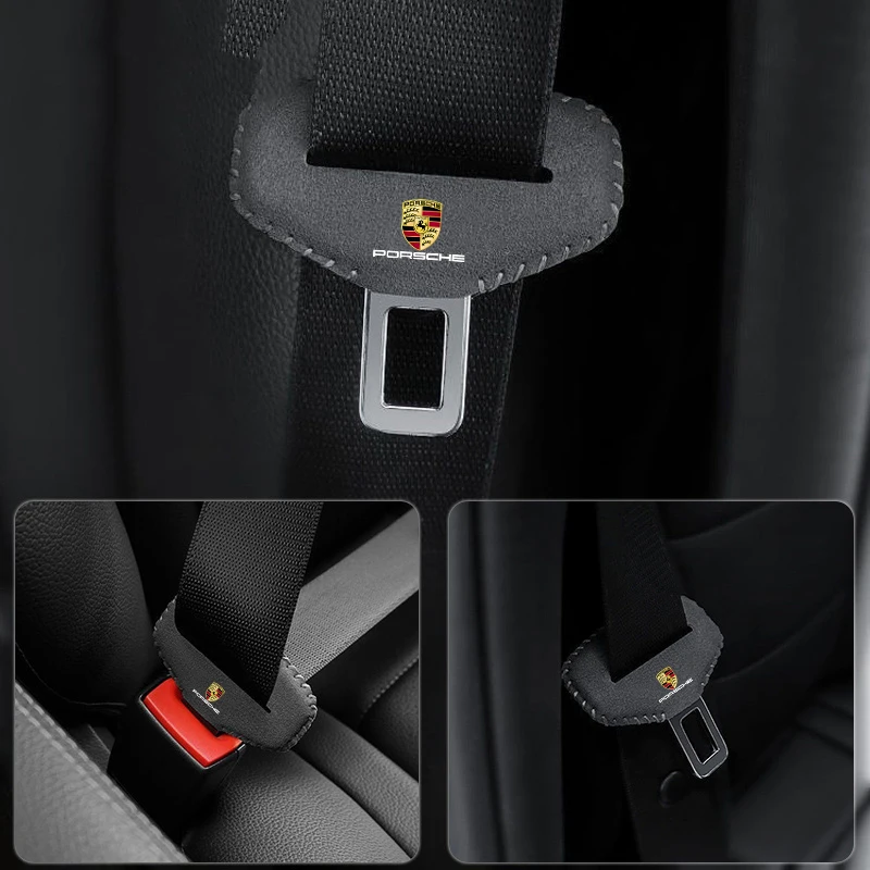 2PC Car Seat Belt Clip Seatbelt Buckle Plug Protector Cover For Porsche Panamera Cayenne Taycan 911 718 Macan Carrera-GT Boxster