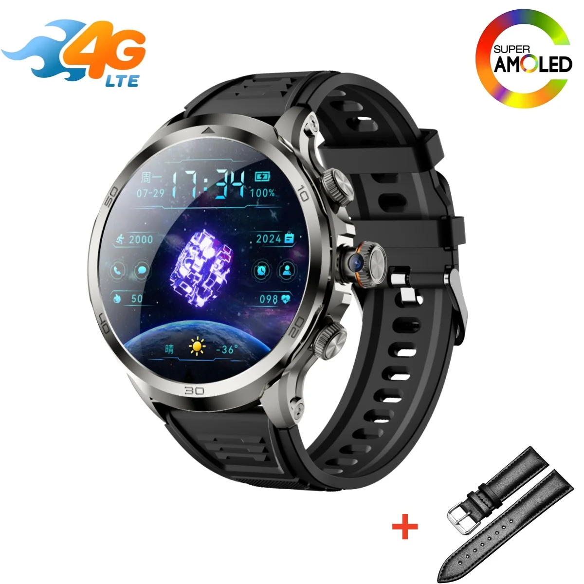 H19 Smart Watch 4G Full Netcom Android 9.0 Smartwatch 900W Rotating Camera GPS WIFI Google Play Store 256GB Rom Download Apps