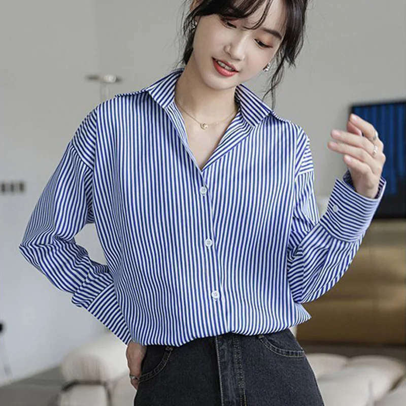 French Style Fashion Casual Original Design Striped Long Sleeved Shirt Autumn Versatile Commuting Vintage Popular Women\'s Top