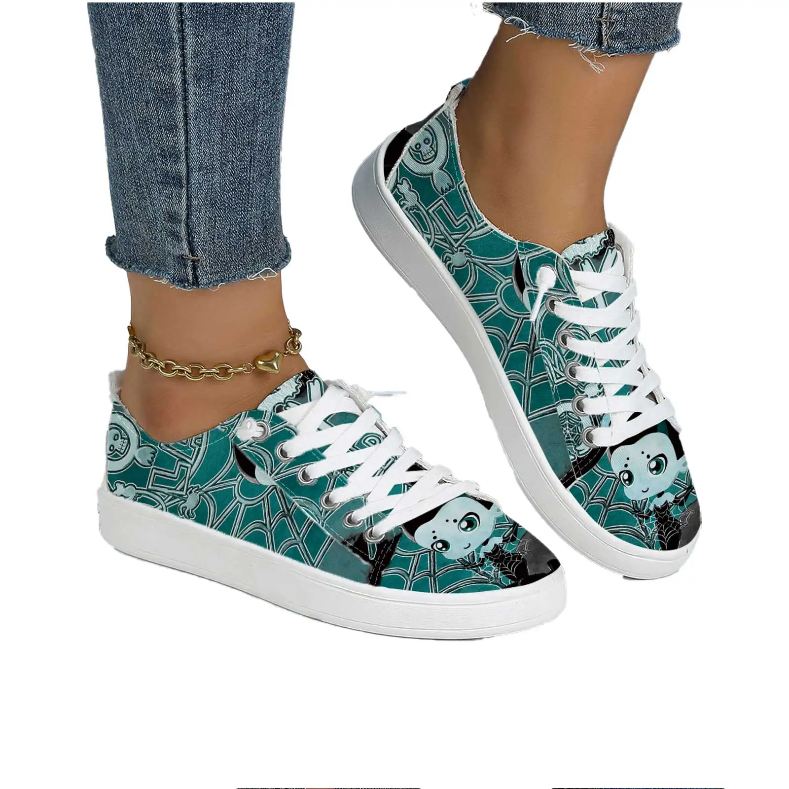 Women's Casual Sneakers, Halloween Cartoon Spider Web Comic Print, Lightweight for Festival Outdoor Street Walking