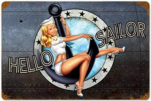 Retro Vintage Pin Up Girl Navy Sailor Metal Tin Sign Home Bar Cafe Retaurant Wall Decor Signs 12x8inch