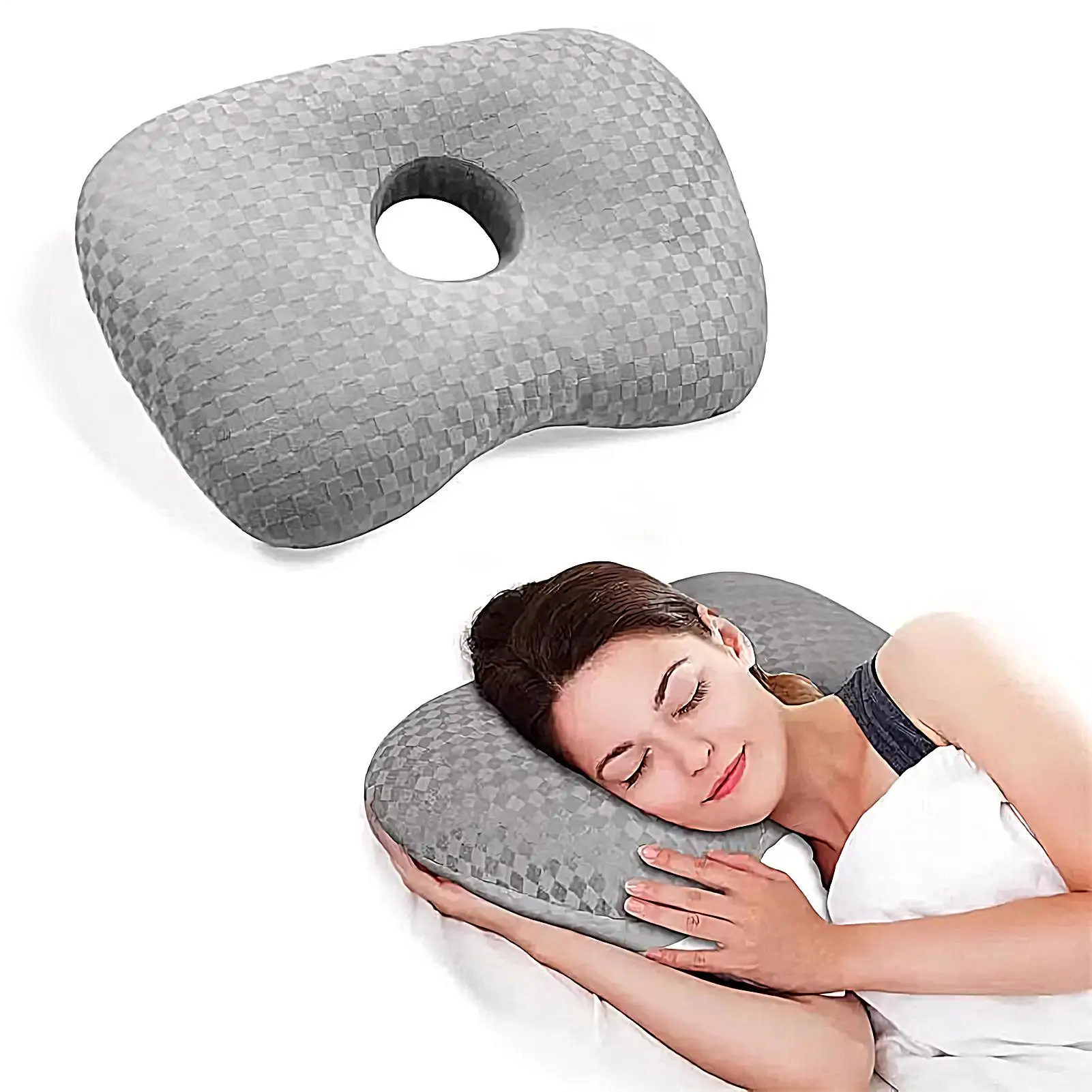 Piercing Pillow for Side Sleepers Side Sleepers Donut Pillow with Holes Ergonomic Breathable Discomfort Reducer for Car Offices