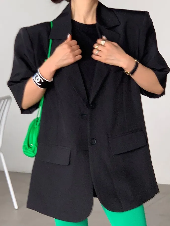 

Faionable корейский костюм Bla Jaet, женский свободный тонкий топ ort Sve, летнее новое поступление, дизайн Ele Split Ba