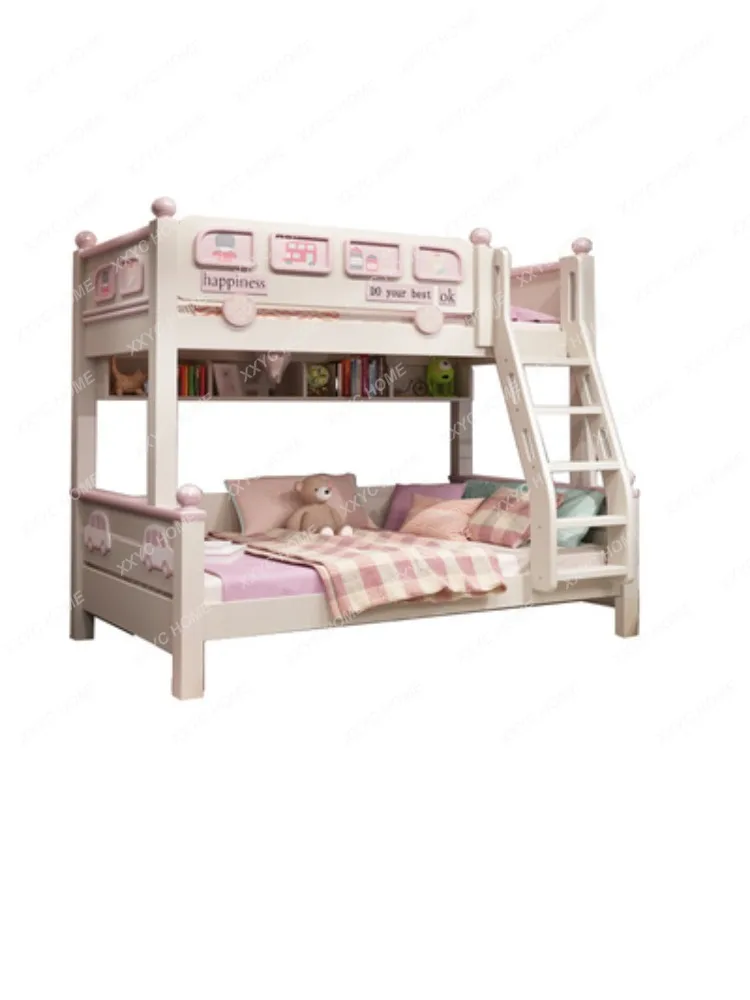 Children's Upper and Lower Bunk Bunk Bed Height-Adjustable Bed Girl Princess Bed Mother and Child All Solid Wood Combined Bed