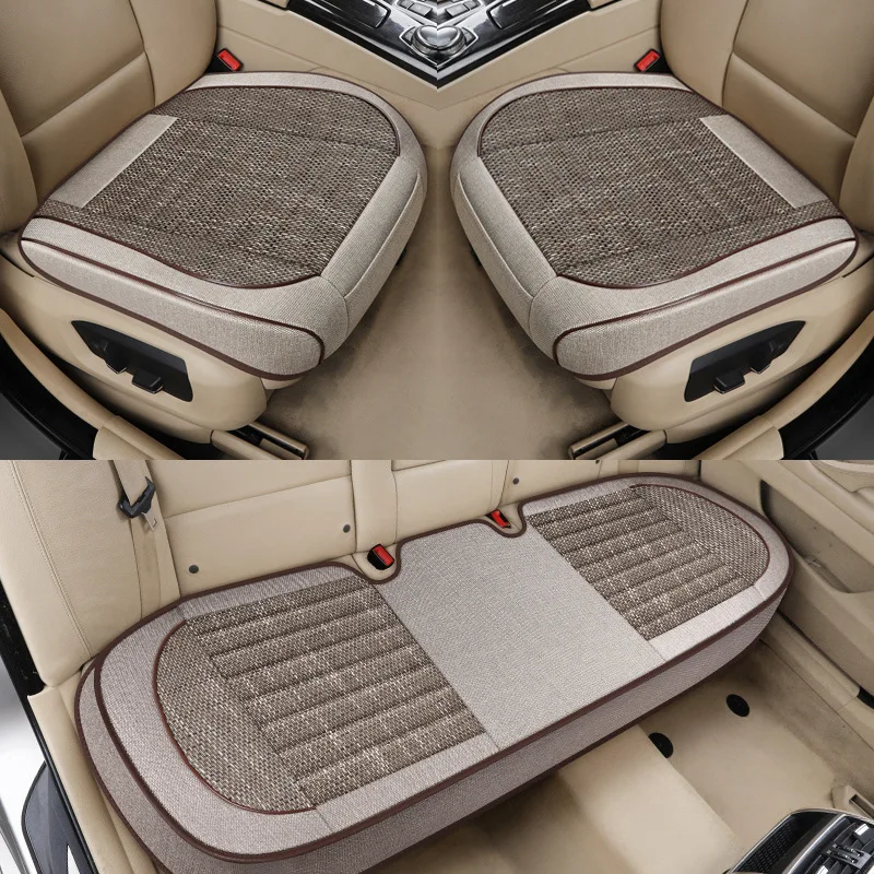 Linen Car Seat Cover Side Wrapping Non-slip Four Seasons Breathable Fabric Car Seat Cushion Cover Universal Interior Accessories