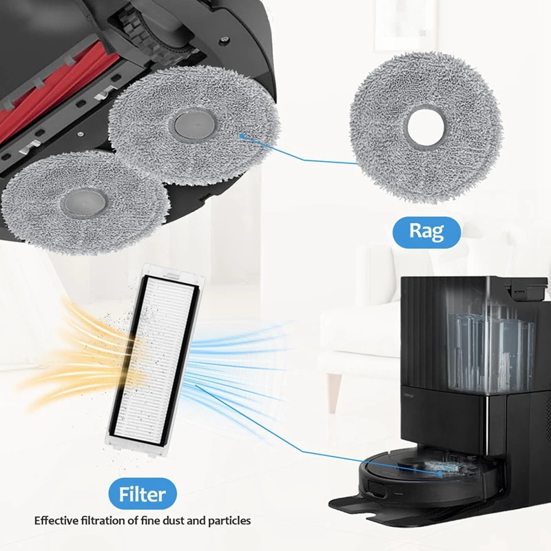 Spazzola principale, salviette, sacchetti per la polvere, filtri come mostrato in plastica per Roborock Q Revo, parti di ricambio Set di accessori per aspirapolvere Robot