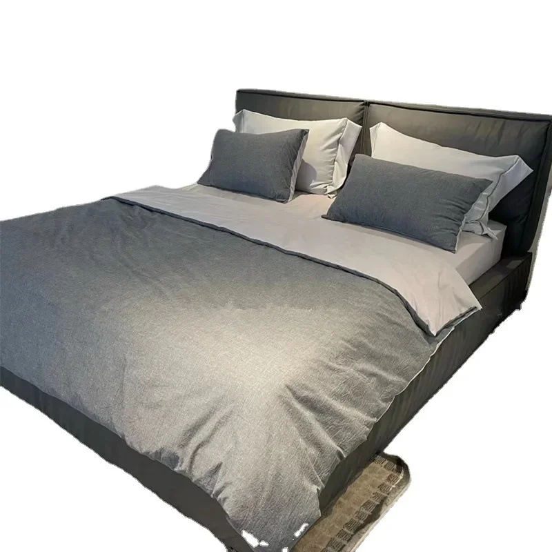Italian minimalist tofu block soft bag bed, bedroom large backrest ginger bed, tatami bed recommended by the designer