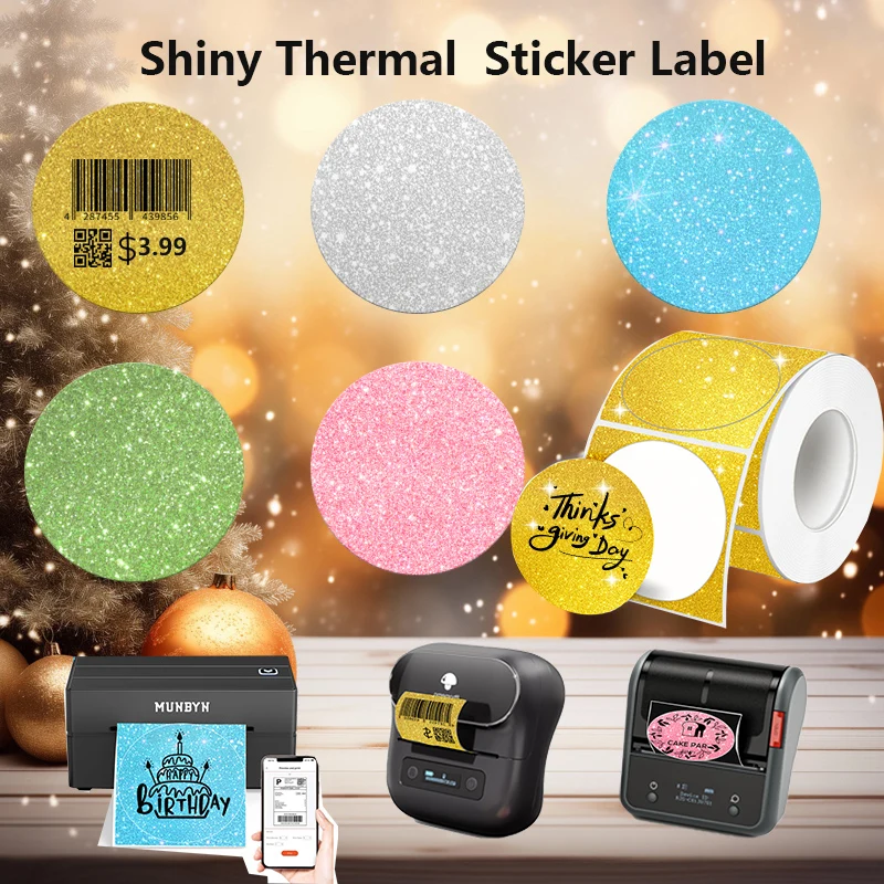 

3 рулона 2-дюймовых блестящих круговых термоклеевых этикеток - совместимых с наклейкой для термопринтера Phomemo M110 для дизайна логотипа своими руками