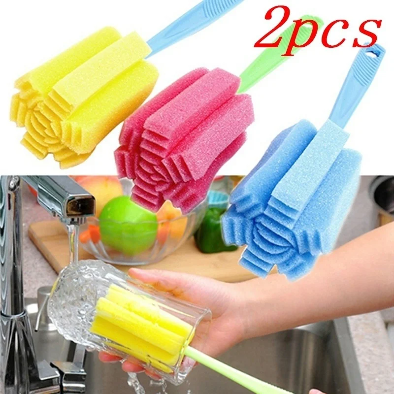 2 Pcs Kitchen Cleaning Tool Sponge Brush for Wineglass Bottle Coffe Tea Glass Cup Color Random Cleaning Products