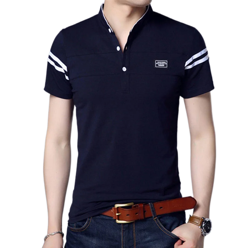 SHiONFA Summer Men's Short Sleeve T-shirts Slim Stand Collar Polo Shirt Korean Style Thin Pullover Casual Paster Deco Clothing