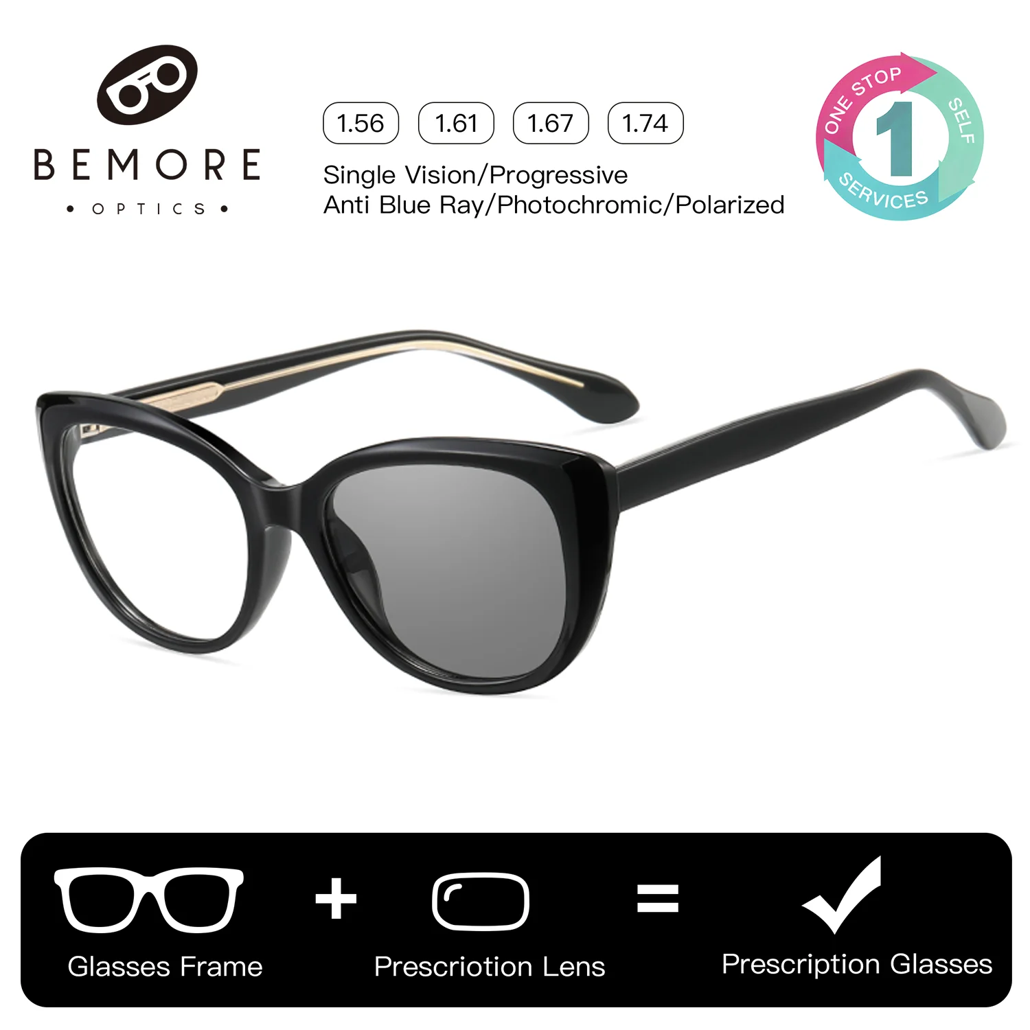 

BEMORE Handmade Acetate Square Progressive Glasses Woman Fashion Butterfly Anti-Blue Ray Photochromic Prescription Eyewear