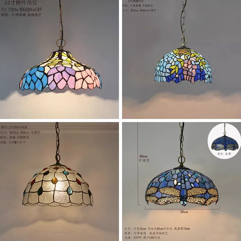 

Italy vintage pendant light stained glass bar restaurant lamp bedroom balcony garden porch creative decor chandelier drop light