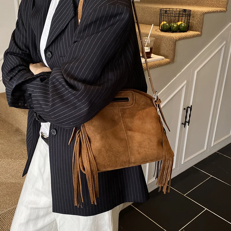 

2025 Patchwork Fringe Tote Bag, Luxe Shoulder Purse for Women, Textured Crossbody Bag Unique , Fashion Top Handle Bag​