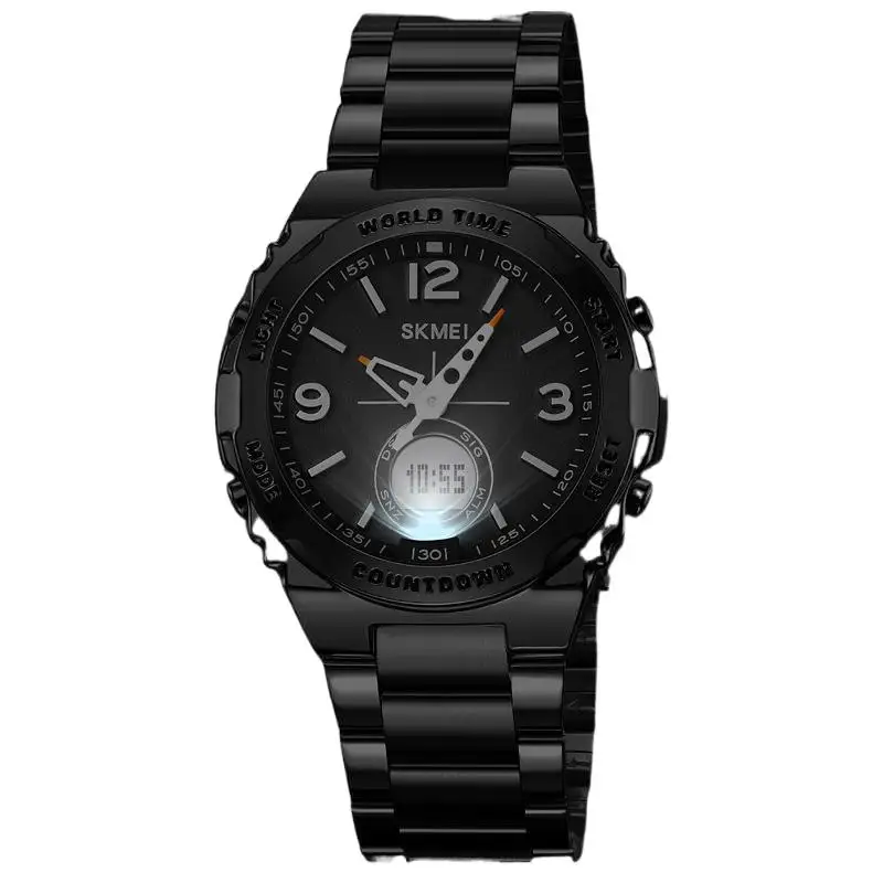 SkmeiCasual ธุรกิจนาฬิกาผู้ชายมัลติฟังก์ชั่ฤดูร้อนเวลาเหล็ก Luminous Dual Display นาฬิกาอิเล็กทรอนิกส์