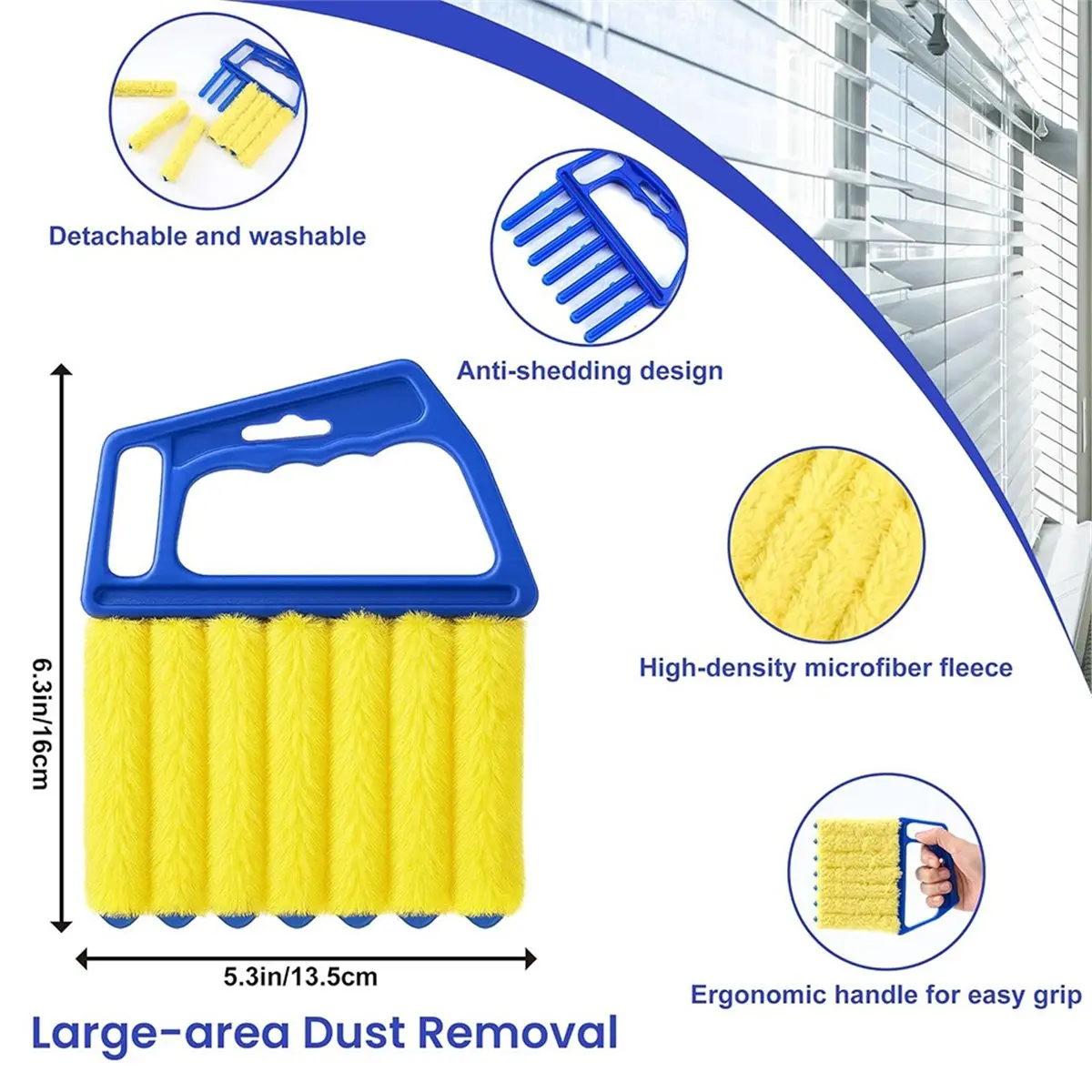 Blind Cleaner Duster Tool 7 Fingers Anti-Shedding Window Blind Cleaner Tool and Air Vent Cleaner,Detachable and Washable