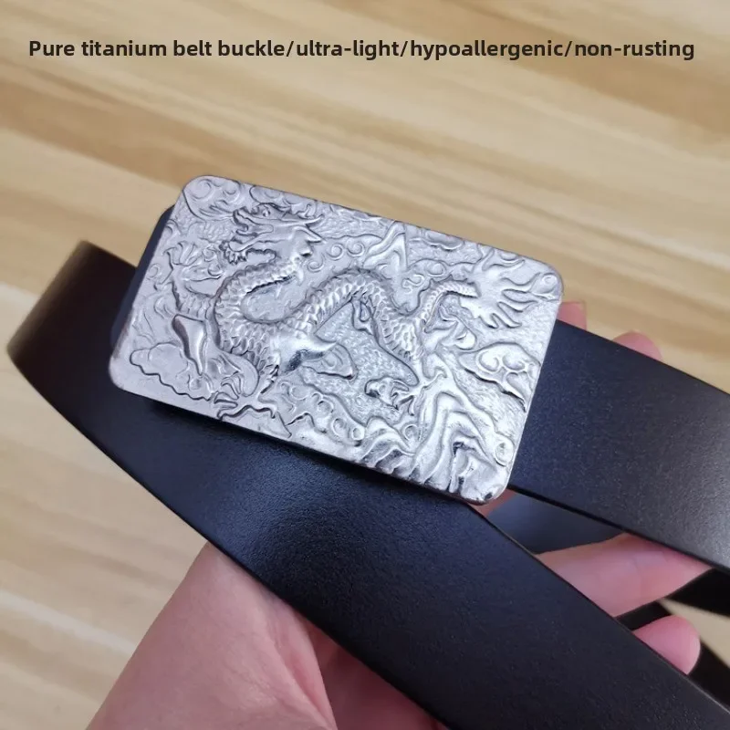 35mm Pure Titanium Buckle, Hypoallergenic Inset-Wear Plate Buckle, Classic Dragon Pattern Titanium Smooth Buckle Men's Business