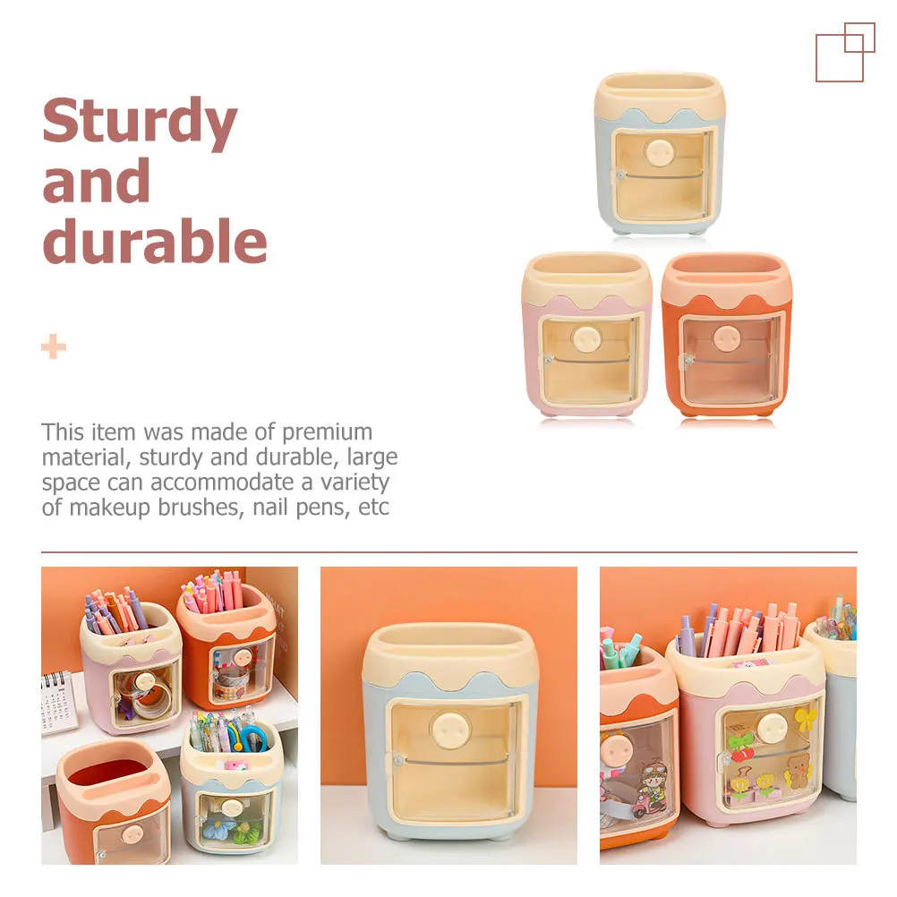3Pcs Adorable Cartoon Organizer Sturdy Multi Function Pencil Holder Large Space Desk Accessory Home Office