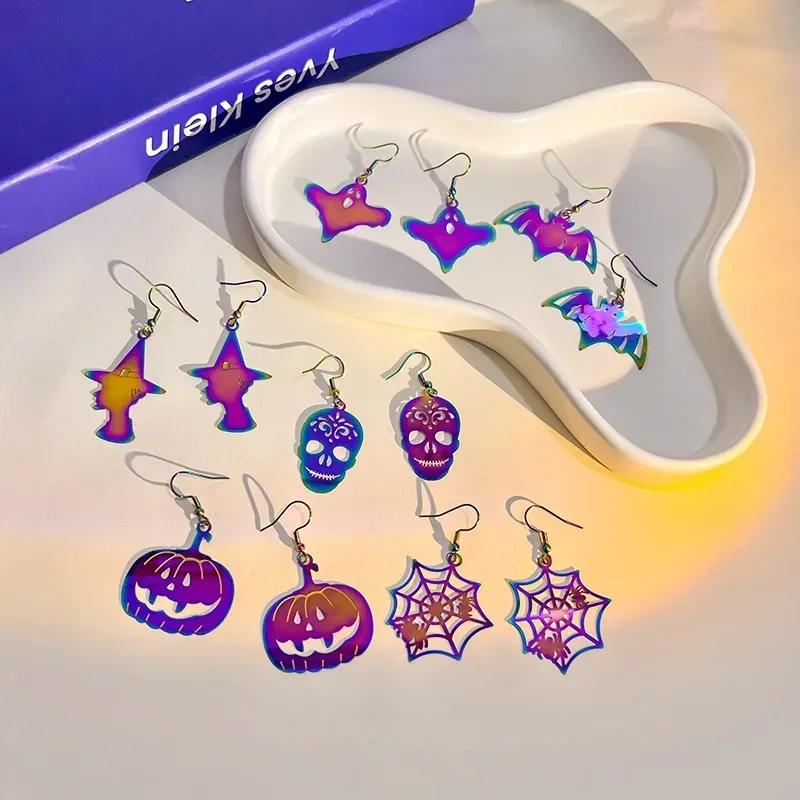 New Halloween Cool and Funny Earrings with Colorful Gradient Electroplating and Color Blocking, Minority Earrings, Elegant Festi