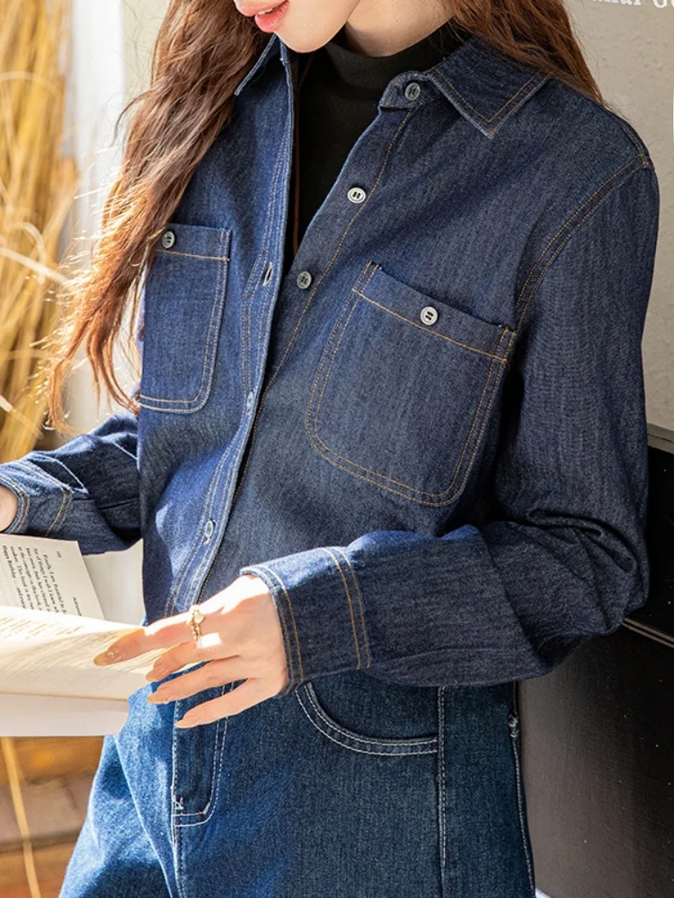 Retro Denim irt Women's New Sle Autumn 2025 Faion Unique Exquisite Top Layered Wear Inner Match Base irt Coat