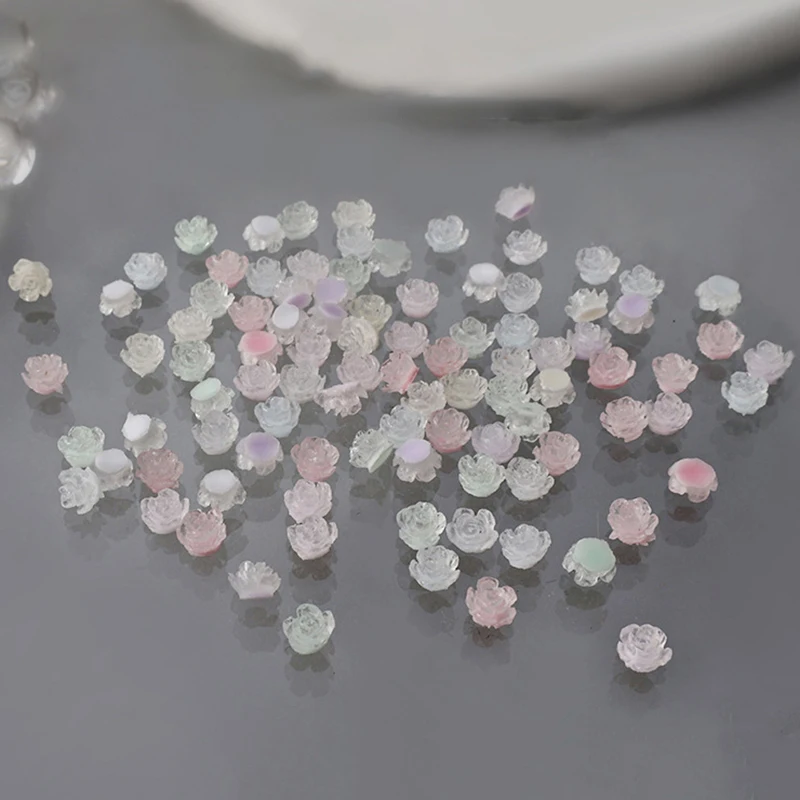 เครื่องประดับพลอยเทียมสำหรับตกแต่งเล็บรูปดอกคามิเลียสีผสม3D 100ชิ้นเครื่องประดับพลอยเทียมสำหรับทำเล็บแบบทำมือ