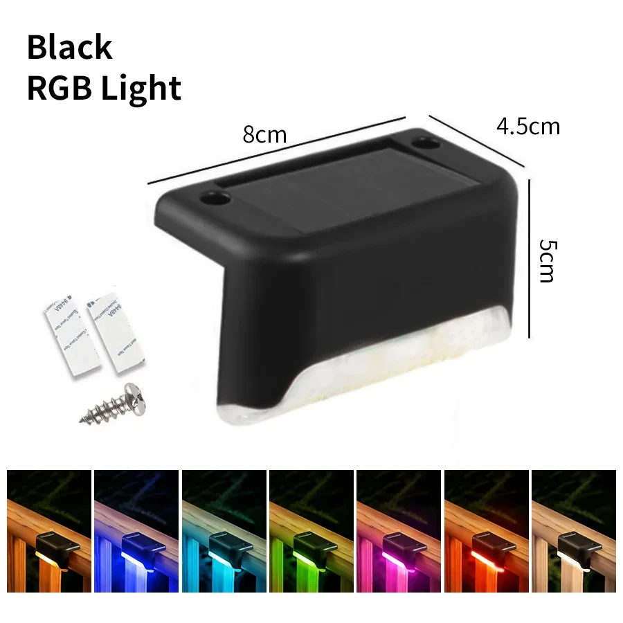 GGBEE 1–8 Stück LED-Solar-Stufenleuchten für den Außenbereich, Zaun, Garten, für Treppen, Hof, Terrasse, Weg, Deck, 3 Farben, wasserdichtes RGB-Sonnenlicht 9