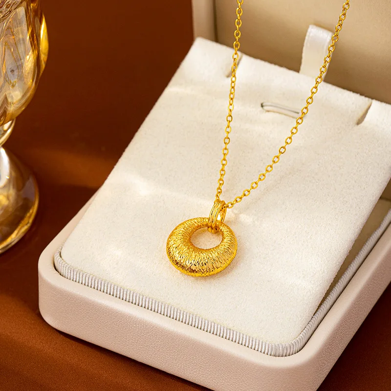 

Luxury 24K 9999 Pure Gold real gold Weight Pendant Simple Court Style Brushed Small Gold Pendant Necklace