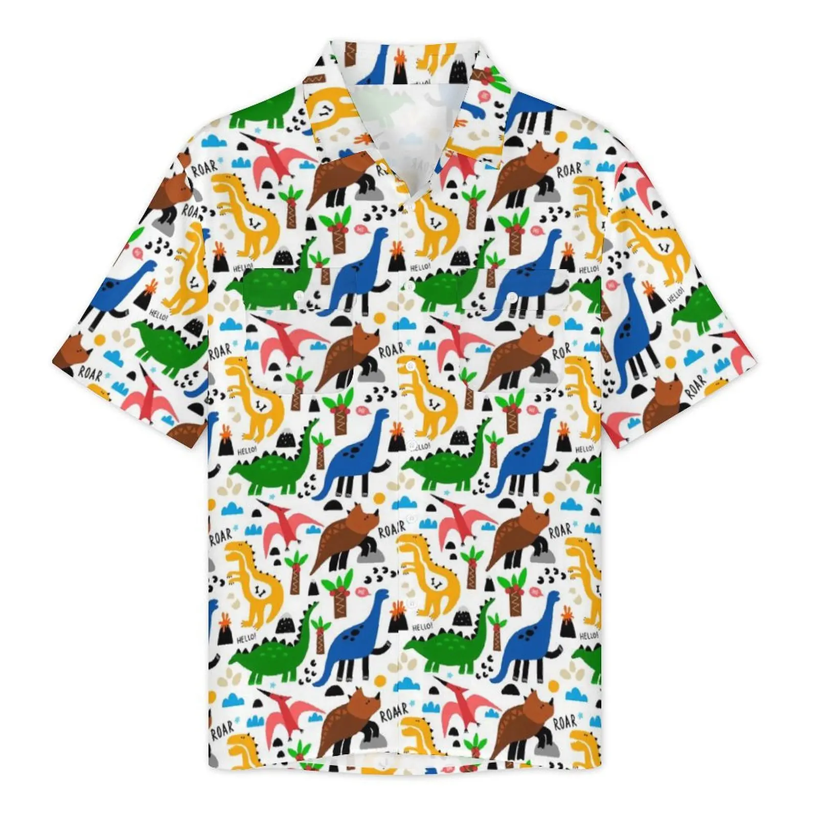 Cute Dinosaurs Beach Shirt Funny Animals Pinrt Hawaiian Casual Shirts Man Novelty Blouses Short Sleeve Street Graphic Clothes