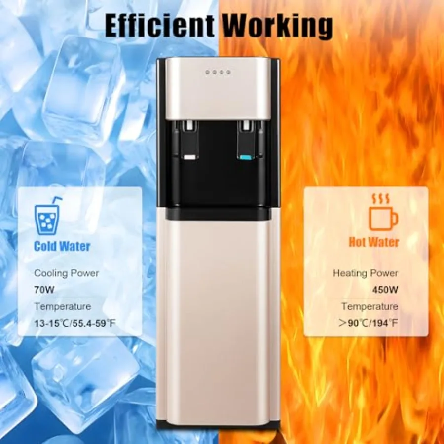 Onderlader waterkoeler waterdispenser met roestvrijstalen constructie en 3 temperatuurinstellingen - warm koud en kamer Te