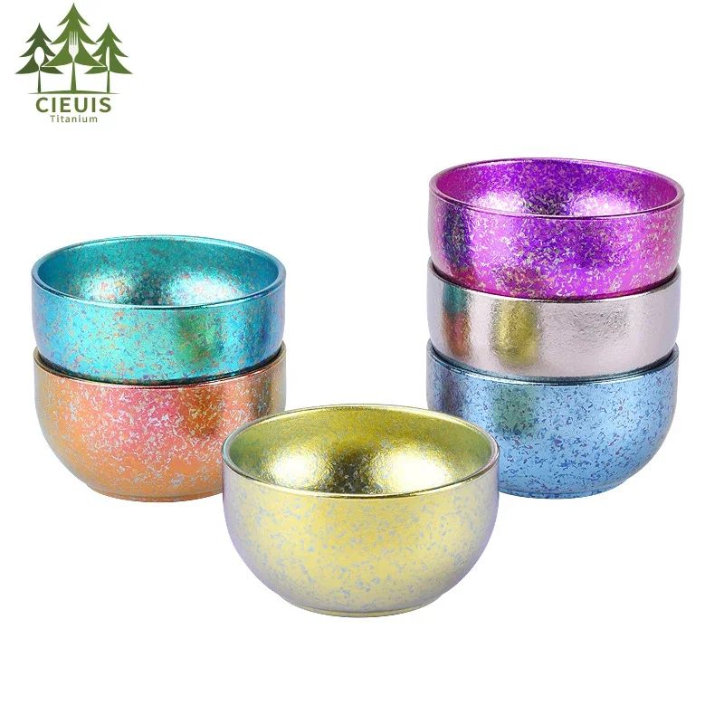 6 Pcs Titanium Tea Cup Sake Shot Kung Fu Cups Double-Layer Drinkware Beer Juice Mugs 50ML Wine Teacups Bowl Camping Outdoor