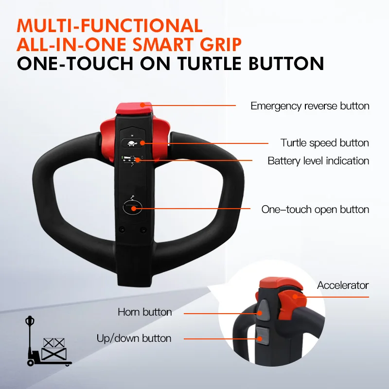 4400LBS شاحنة مقبس البليت الكهربائية بالكامل تعمل ببطارية ليثيوم 48 بوصة × 27 بوصة شوكة للتخزين الداخلي والتعامل مع المستودعات