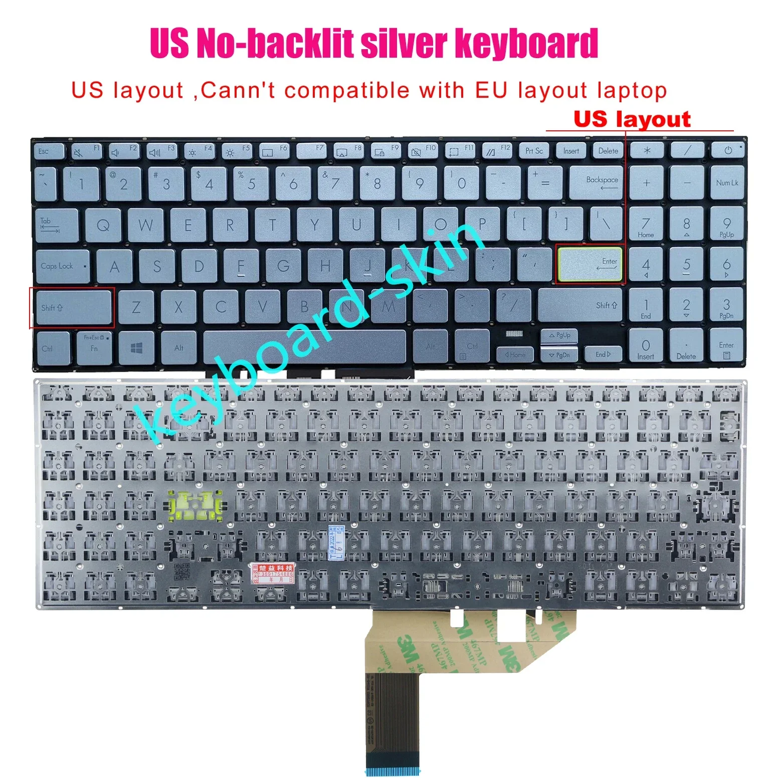 New Silver US NO-backlit Keyboard for ASUS VivoBook V5100 V5100FB V5050 V5050FB M5600 M5600ia M5600i S5600 S5600IA S5600EA