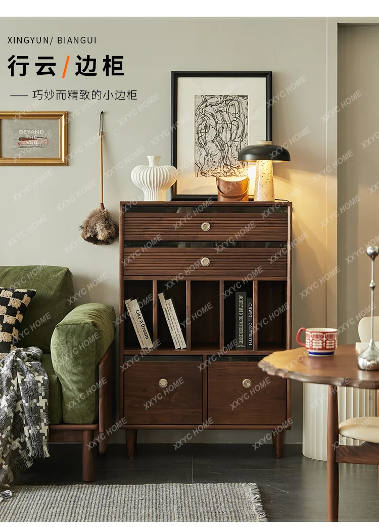 

solid wood black walnut color small bookshelf creative sofa side cabinet