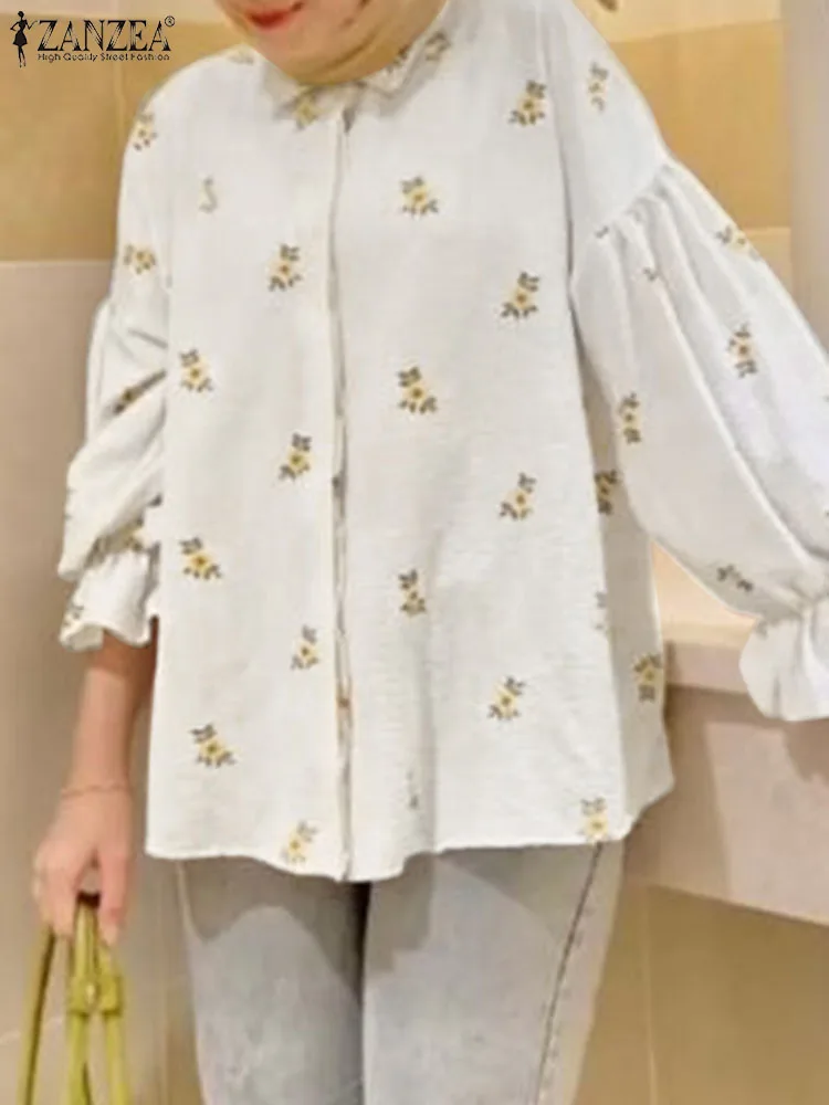 

ZANZEA Bohemian Blouse Women Fashion Lapel Neck Long Sleeve Muslim Abaya Tops Casual Holiday Blusas Party Floral Printed Shirt