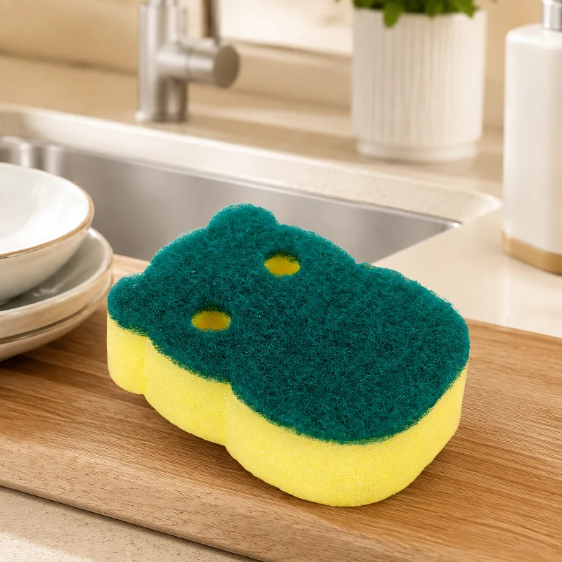 Hippo Shaped Double Sided Kitchen Dish Sponge Non-scratch Bowl Pot Scrubber Sponge Household Tableware Washing Cleaning Gadget