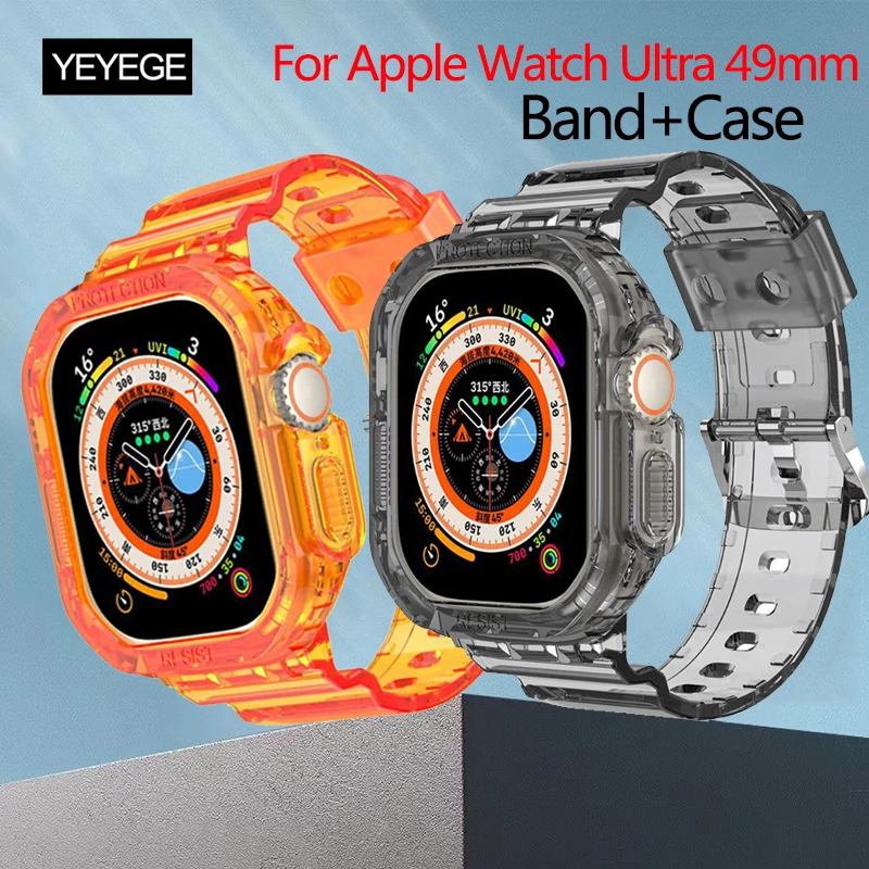 

Прозрачный ремешок с чехлом для Apple Watch Band Ultra 49 мм браслет Correa 2 в 1 Прочный чехол для iWatch Ultra 49 мм браслет