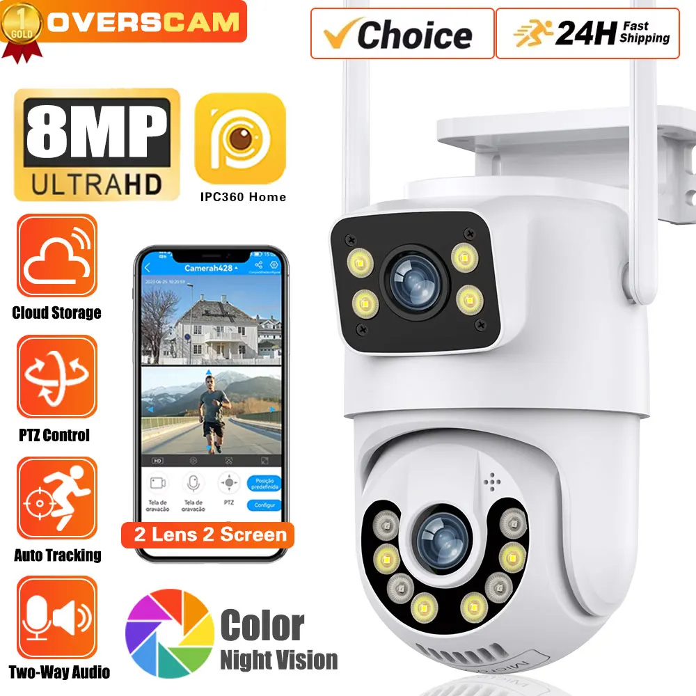 

8MP 4K WIFI IP Dual Lens PTZ Surveillance Camera Outdoor Waterproof Security Portection IR Color Night Vision Smart Home Camera