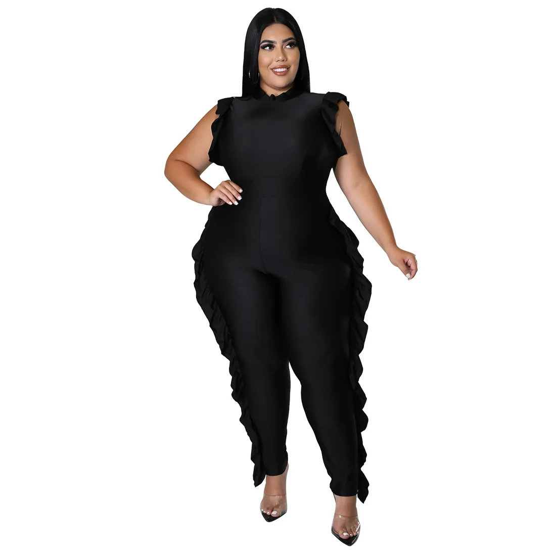 L-4XL African Clothes Women Summer African Women O-neck Sleeveless Orange Black Plus Size Long Jumpsuit  Plus Size Clothing