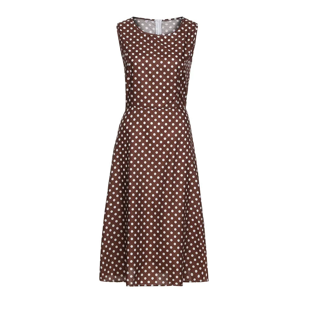 Abito Vintage senza maniche o-collo abiti donna elegante stampa a pois sottili abito Casual a metà polpaccio donna 2023 estate nuovo