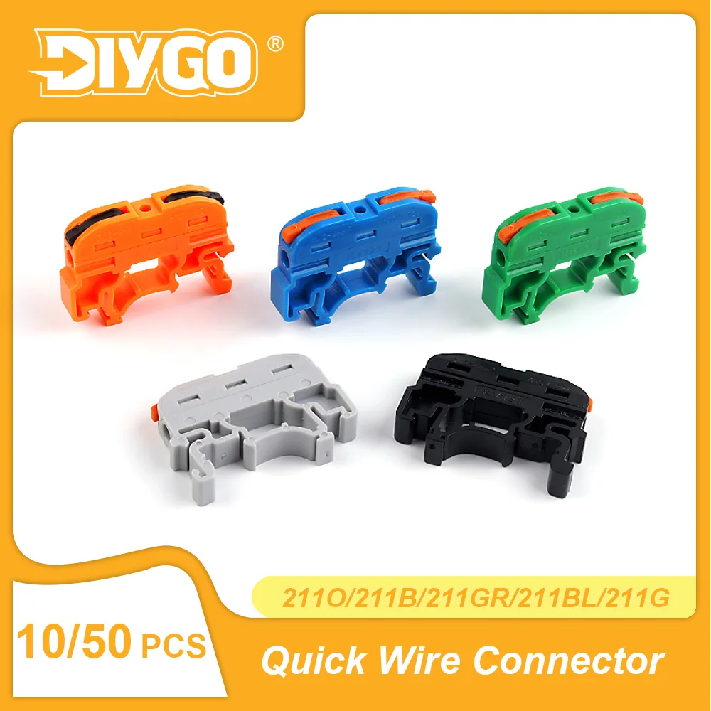 10/50PCS Electrical Wire Connector Din Rail Type 1 In 1 Out Lever Connectors Quick Compact Conductor Cable Wiring Terminal Block