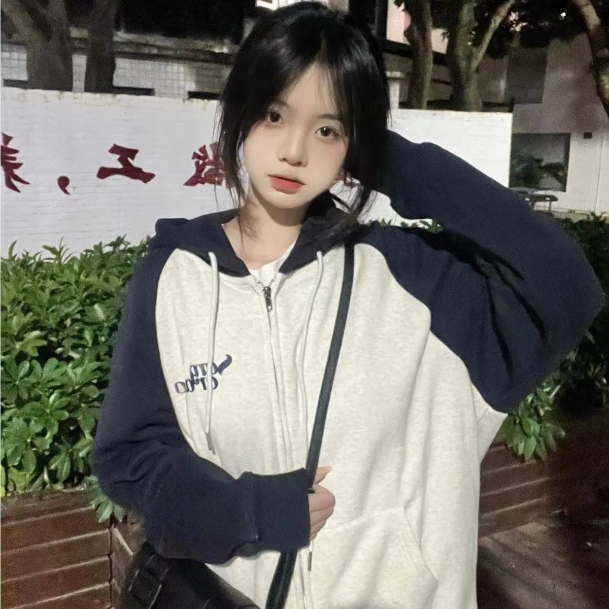 

Американская винтажная толстовка с цветными блоками для женщин, свободный кардиган, куртка с капюшоном большого размера