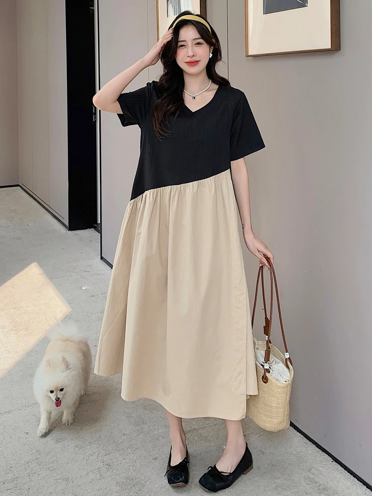 NYFS 2023 Summer New Korea Woman Dress Vestidos Robe Elbise Loose Plus Size Fake two piece Irregular Patchwork T-shirts Dress