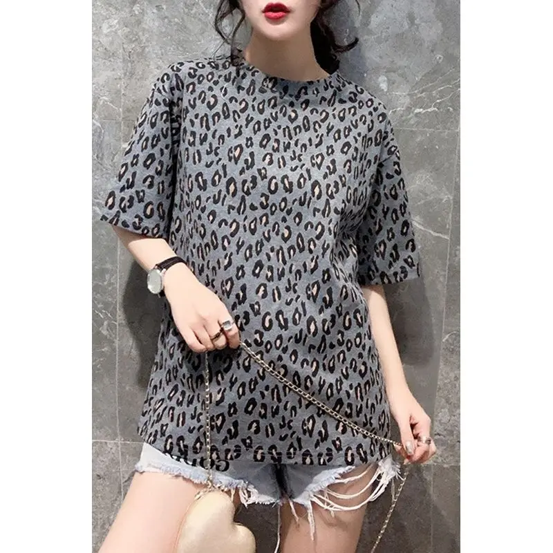 Fashion O-Neck Printed Short Sleeve Leopard T-Shirt Women\'s Clothing 2024 Summer New Loose All-match Tops Casual Tee Shirt