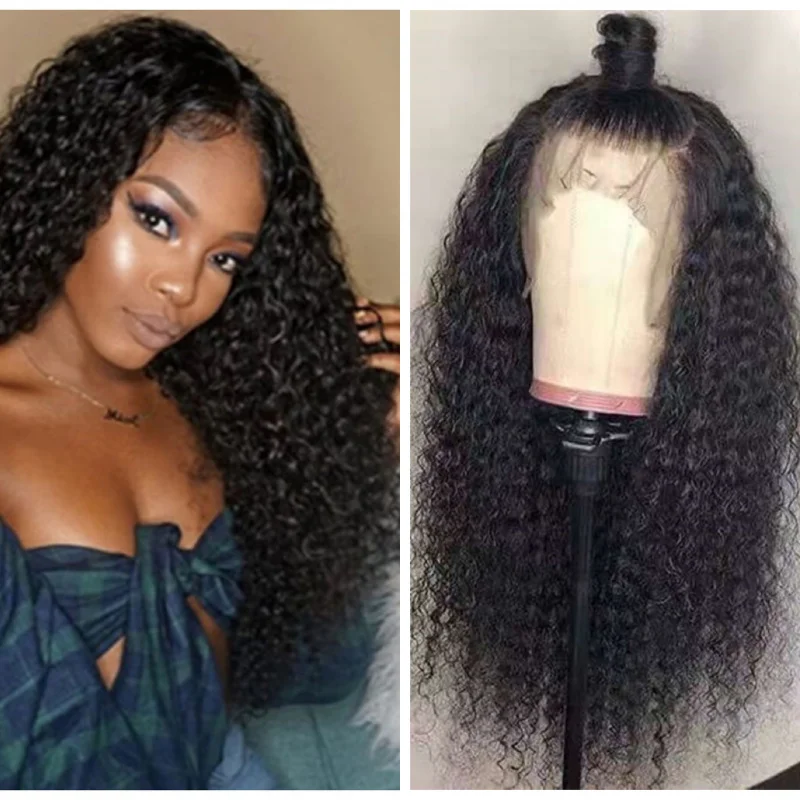 

Wig with African-style small curls, 13*4 lace front, middle parting, long curly synthetic hair, high-temperature fiber headpiece