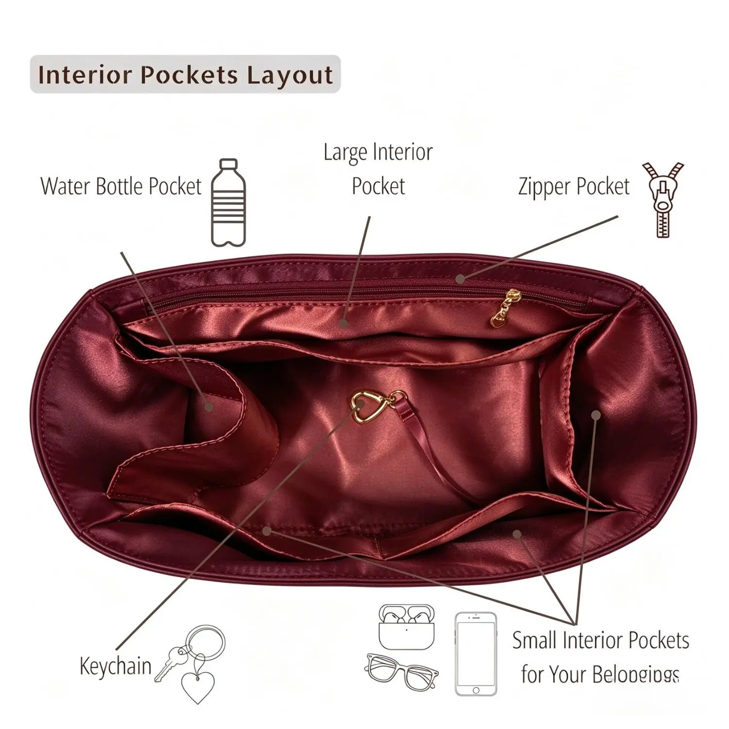For Carryall BB nano Insert Organizer Makeup Handbag Inner Purse Portable Base Shaper Premium Quilted Silk Nylon (Handmade）