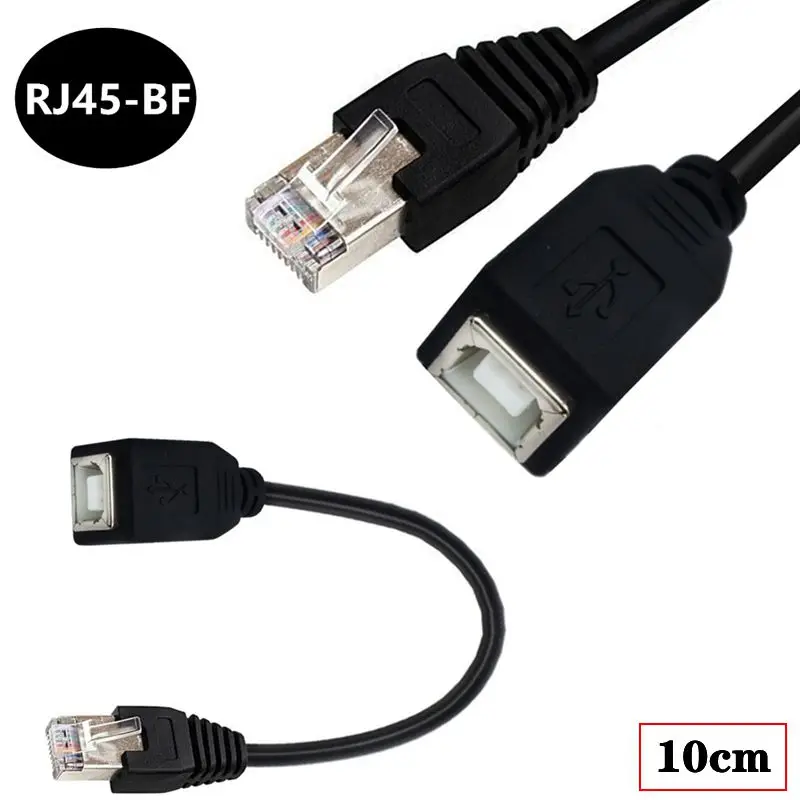 Cable de conexión USB 2,0 B hembra a red RJ45 macho para impresora, Cable de extensión de puerto de impresión, RJ45-USB BF, 10cm